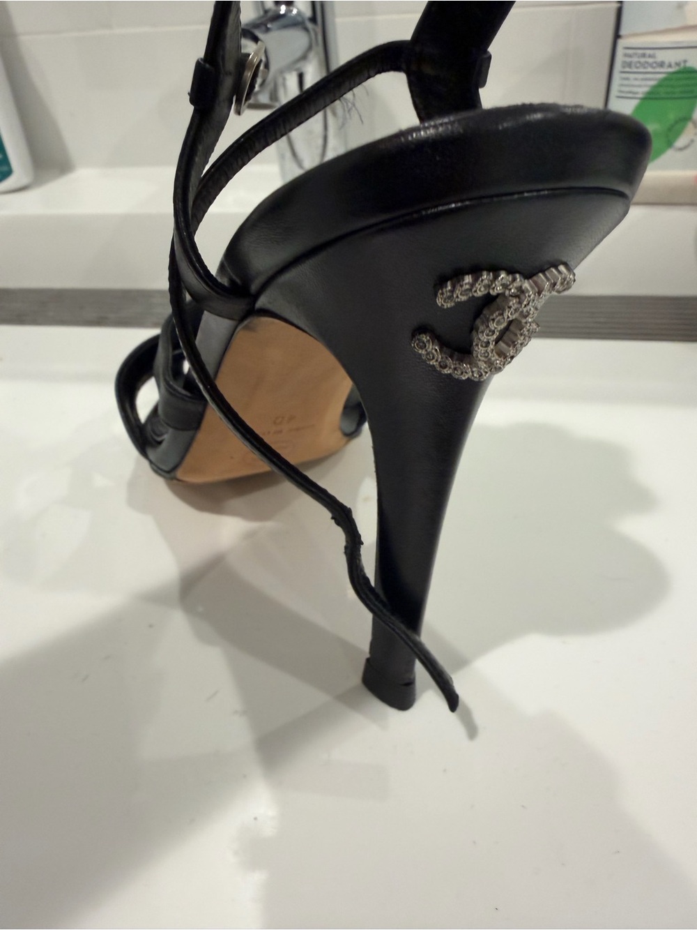CHANEL Black Leather Crisscross Slingback Heels - Picture 4 of 8